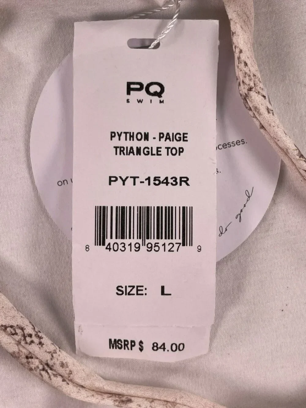 PQ Swim Paige Triangle Bikini Top Python Size Large MSRP $84 NEW - Picture 5 of 7